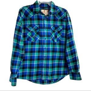OCEAN PACIFIC, Men’s Plaid Flannel Western style shirt, Sz S(34-36), blue&green